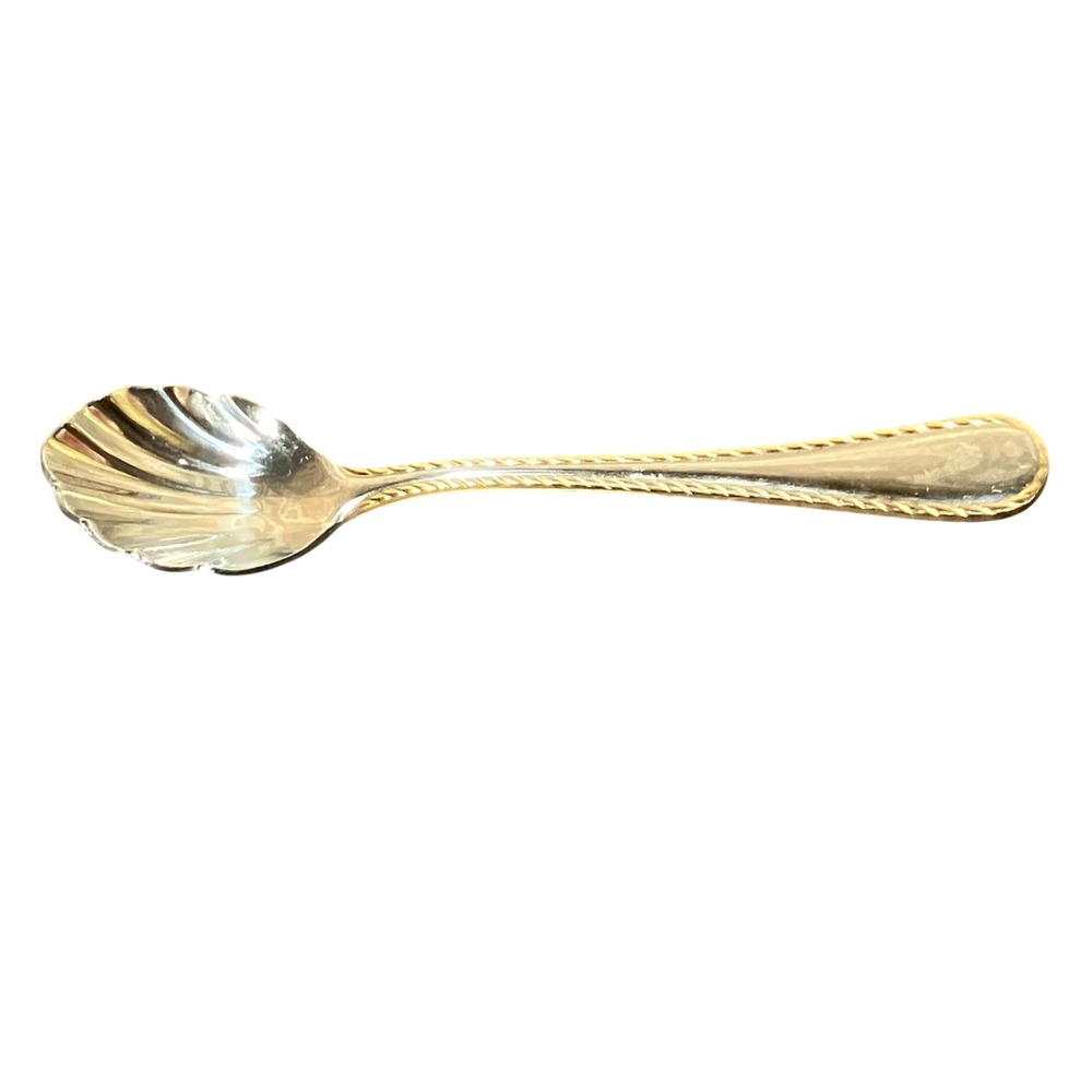 Oneida Sugar Spoon Silver Gold Victorian Tea Party Shell Bowl Rope Trim 18/10